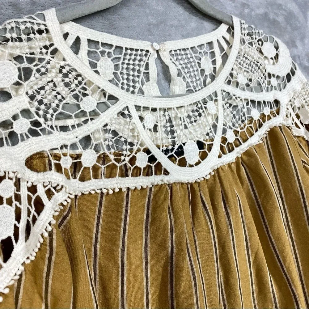 Zara Woman Crochet Striped Cotton Long Sleeve Blouse Size S